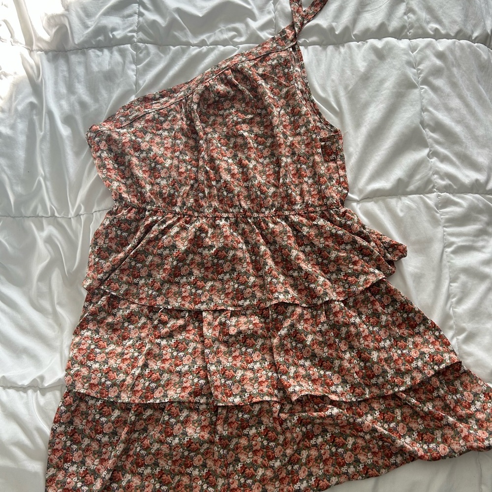 Floral One-Shoulder Ruffle Dress